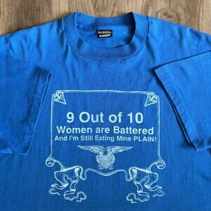 Vintage 1980s Sex Quote T-Shirt Size XL Blue Comedy Funny Obscene Battered Porn